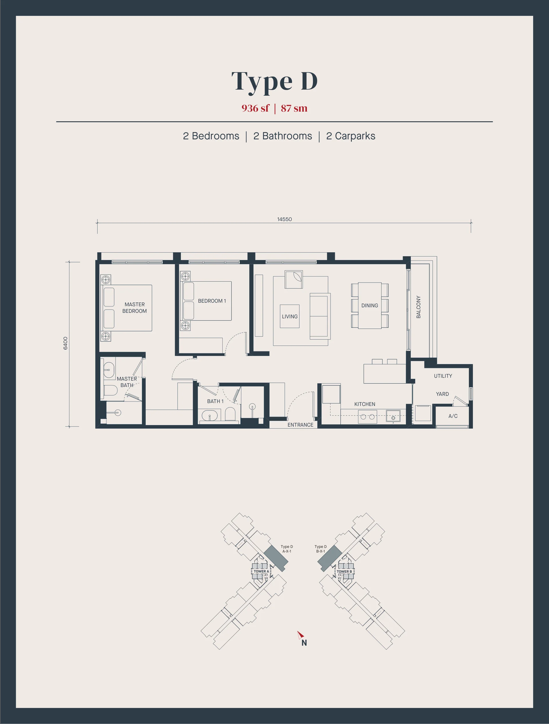 AVÉA Type D floor plan 936 sq ft 2 bedrooms 2 bathrooms